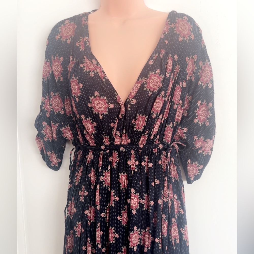 Free People Black Dress with Pink Floral Print